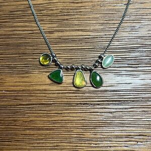 Lia Sophia necklace with 5 Amber and Jade stones and Silver beads